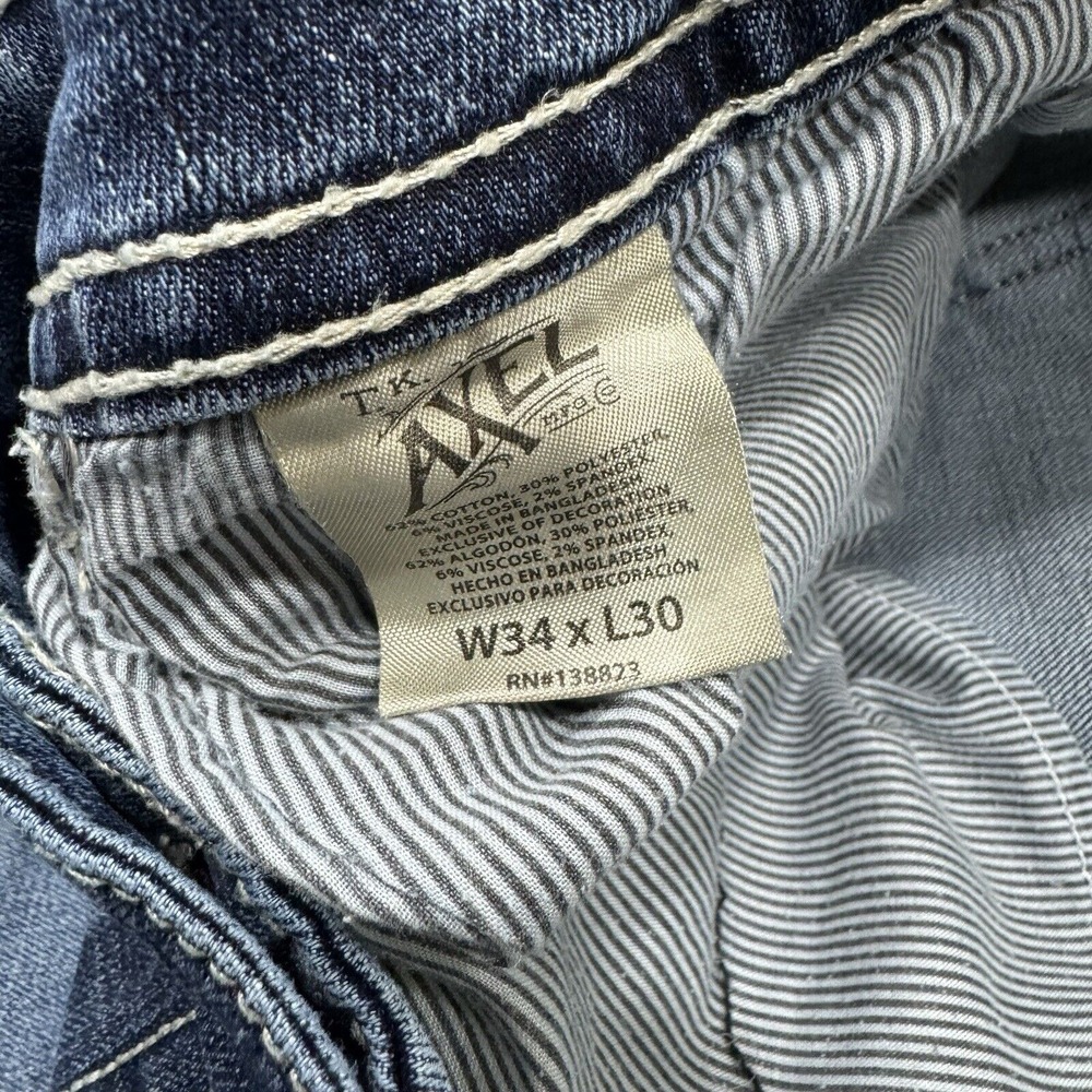 T.K. Axel Jeans Mens 34x30 Blue Slim Bootcut Medium Wash Denim Pockets Logo Work - Picture 8 of 8